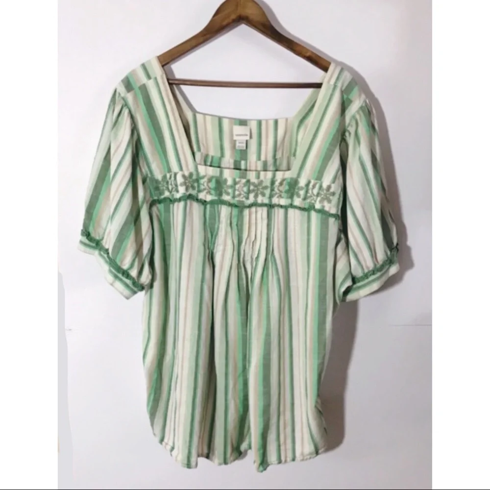 โจHPโจ Venezia Stripe Floral Cross Stitch Blouse Top 26 28 - Picture 1 of 5